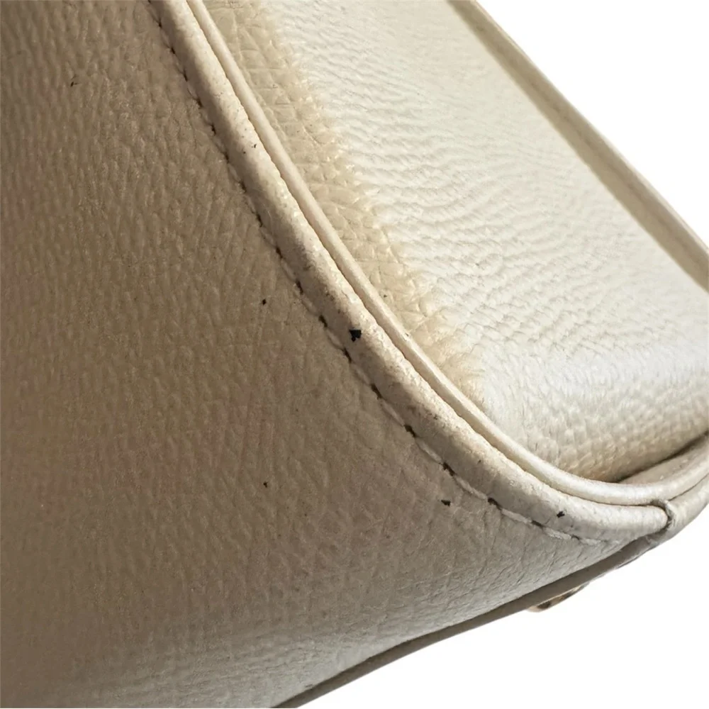 Pierre Cardin Minimalist Preppy Leather Tote Off White Cream 8x10x4 - Picture 10 of 16